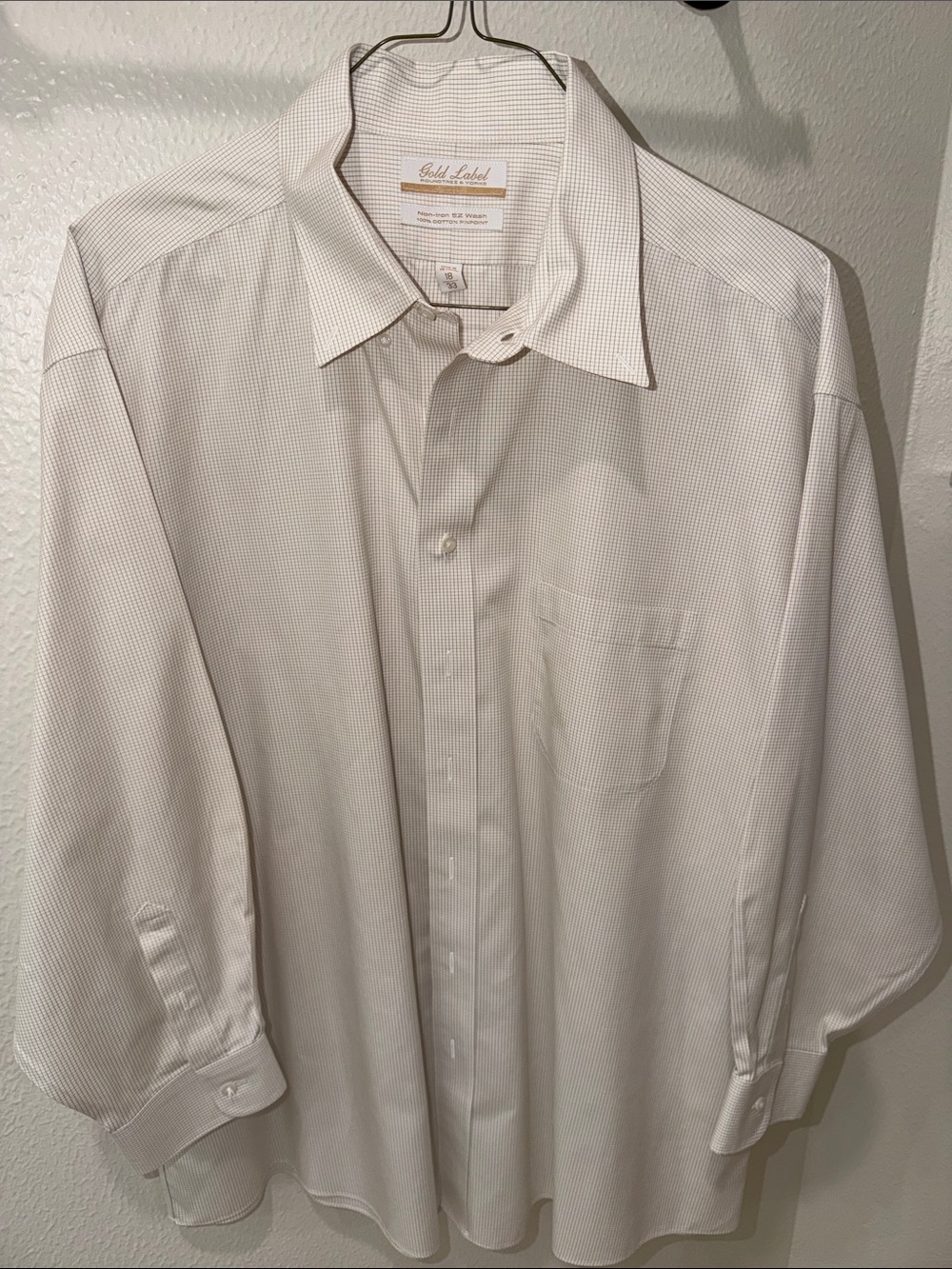 Roundtree & Yorke Cream Micro-Check Dress Shirt tan and white striped 18/33